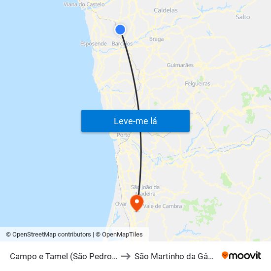 Campo e Tamel (São Pedro Fins) to São Martinho da Gândara map