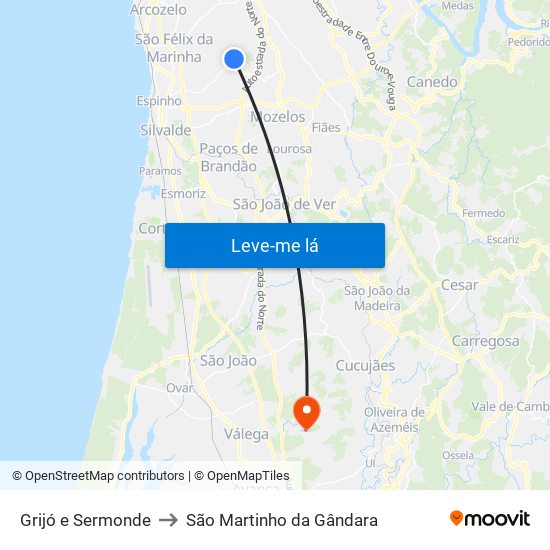 Grijó e Sermonde to São Martinho da Gândara map