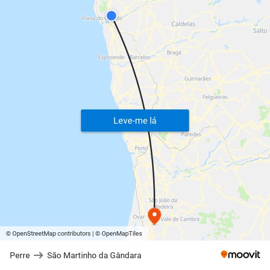 Perre to São Martinho da Gândara map