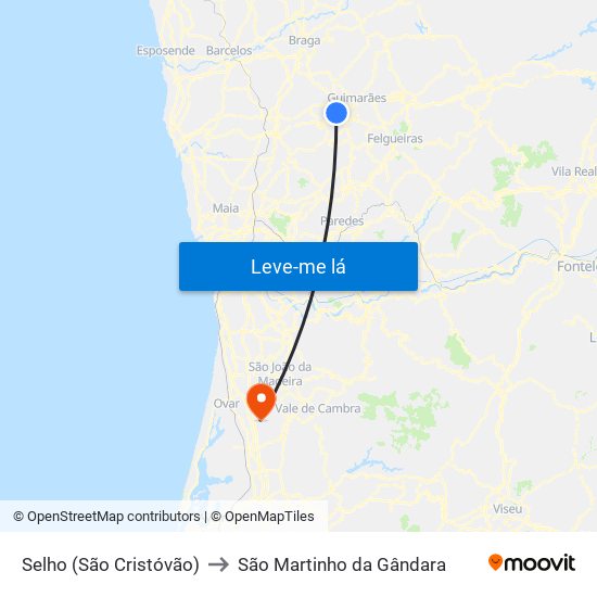 Selho (São Cristóvão) to São Martinho da Gândara map