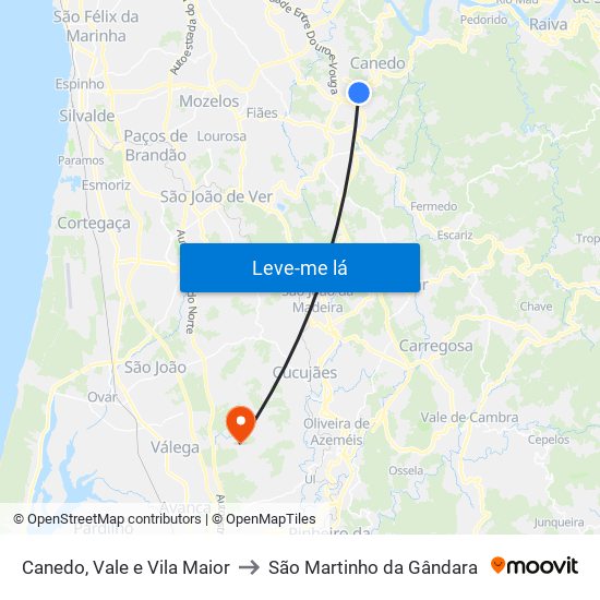 Canedo, Vale e Vila Maior to São Martinho da Gândara map