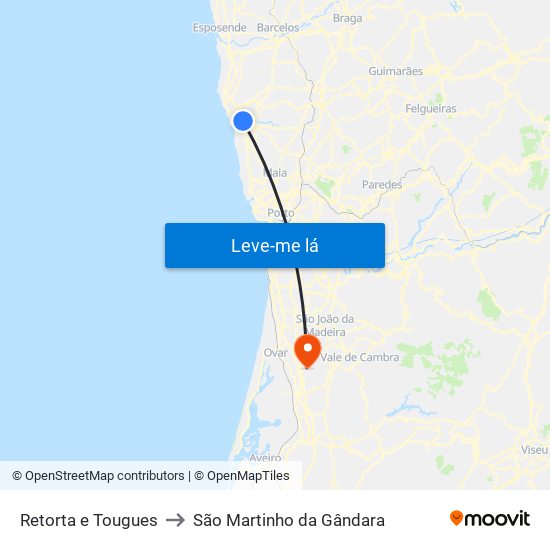 Retorta e Tougues to São Martinho da Gândara map