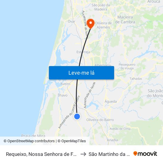 Requeixo, Nossa Senhora de Fátima e Nariz to São Martinho da Gândara map