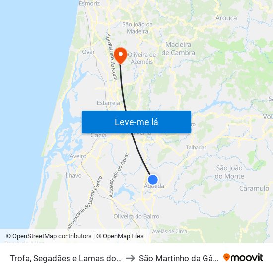 Trofa, Segadães e Lamas do Vouga to São Martinho da Gândara map