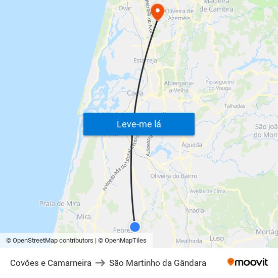 Covões e Camarneira to São Martinho da Gândara map