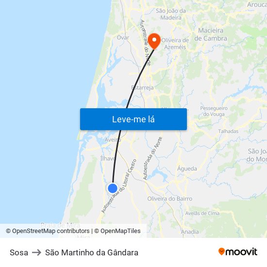 Sosa to São Martinho da Gândara map