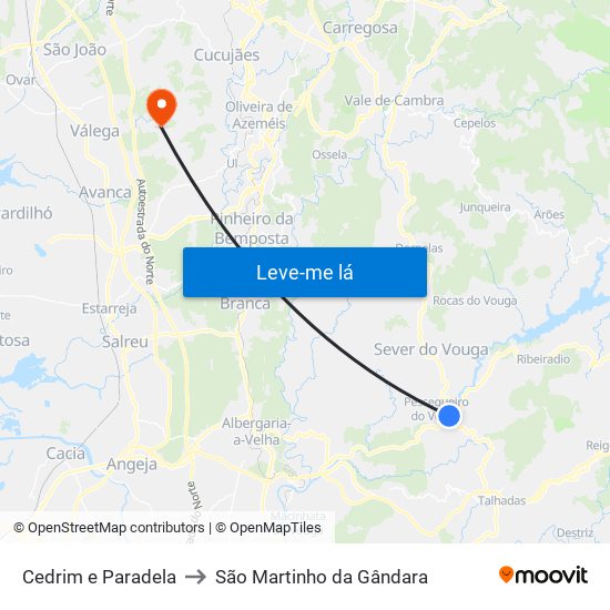 Cedrim e Paradela to São Martinho da Gândara map