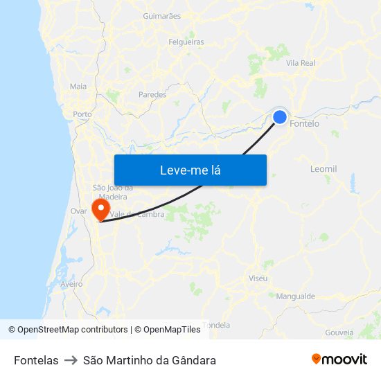 Fontelas to São Martinho da Gândara map