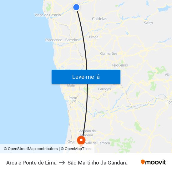 Arca e Ponte de Lima to São Martinho da Gândara map