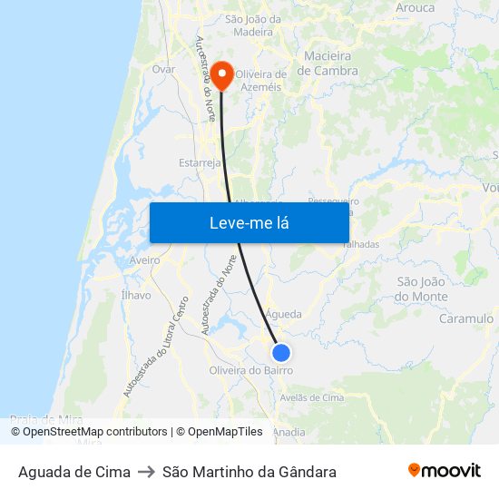 Aguada de Cima to São Martinho da Gândara map