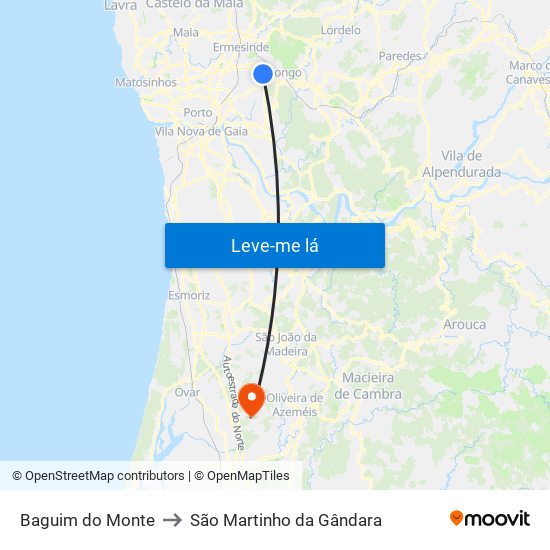 Baguim do Monte to São Martinho da Gândara map