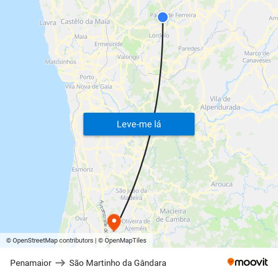 Penamaior to São Martinho da Gândara map