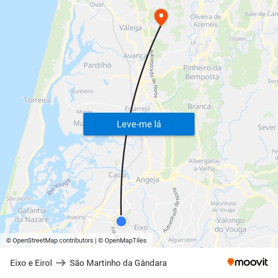 Eixo e Eirol to São Martinho da Gândara map