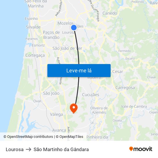 Lourosa to São Martinho da Gândara map