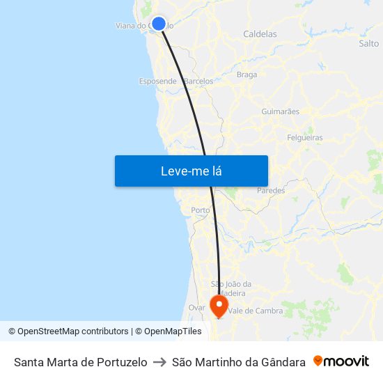 Santa Marta de Portuzelo to São Martinho da Gândara map