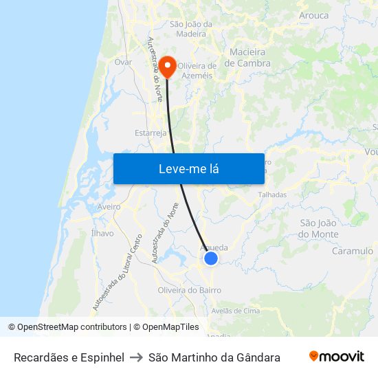 Recardães e Espinhel to São Martinho da Gândara map