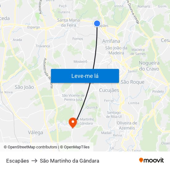 Escapães to São Martinho da Gândara map