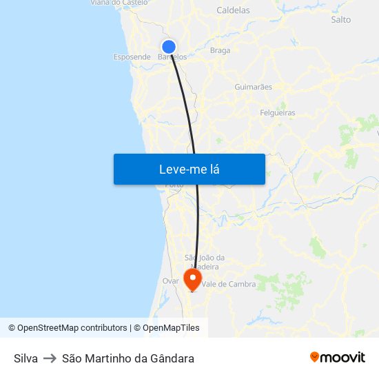 Silva to São Martinho da Gândara map