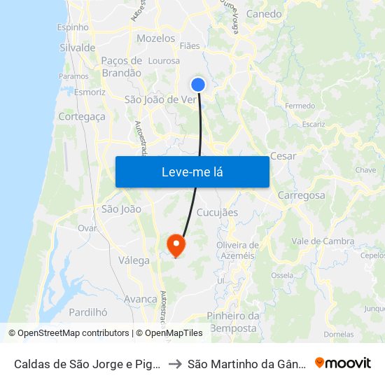 Caldas de São Jorge e Pigeiros to São Martinho da Gândara map