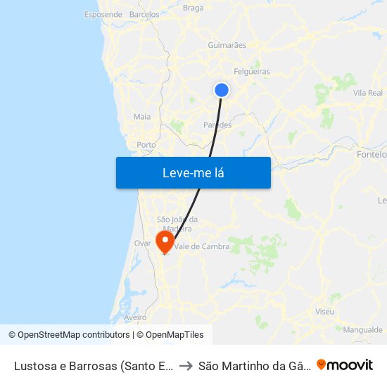 Lustosa e Barrosas (Santo Estêvão) to São Martinho da Gândara map