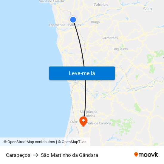 Carapeços to São Martinho da Gândara map