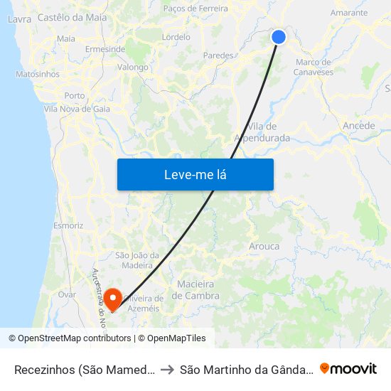 Recezinhos (São Mamede) to São Martinho da Gândara map