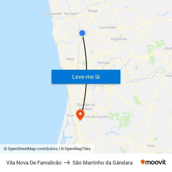 Vila Nova De Famalicão to São Martinho da Gândara map