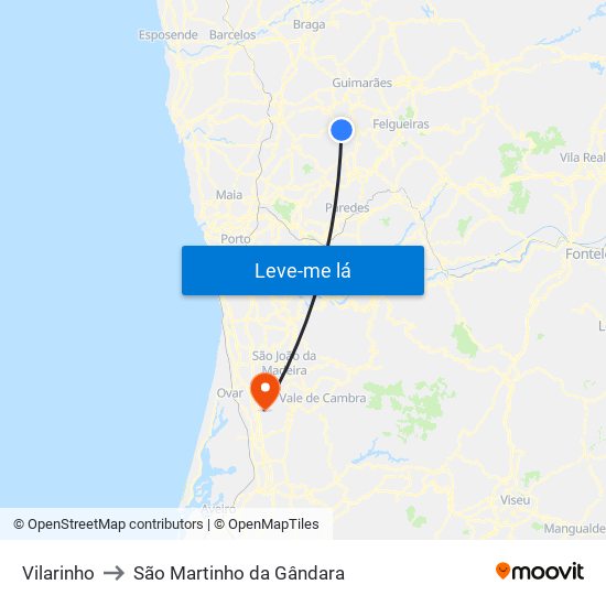 Vilarinho to São Martinho da Gândara map