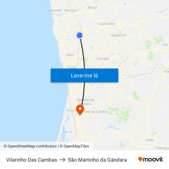Vilarinho Das Cambas to São Martinho da Gândara map
