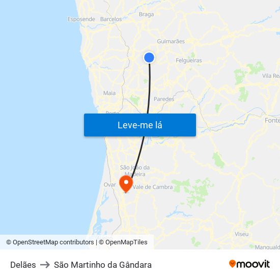 Delães to São Martinho da Gândara map