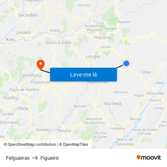 Felgueiras to Figueiró map