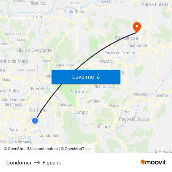 Gondomar to Figueiró map