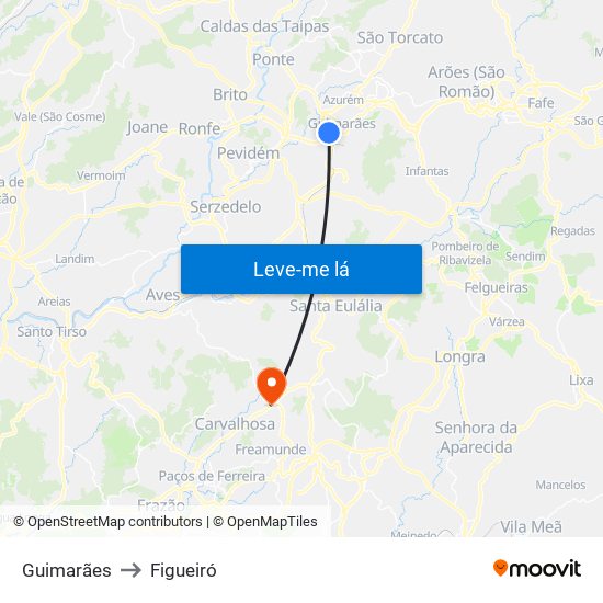 Guimarães to Figueiró map