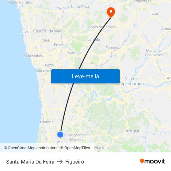 Santa Maria Da Feira to Figueiró map