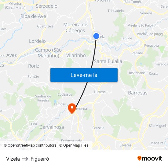 Vizela to Figueiró map