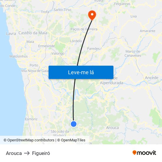 Arouca to Figueiró map