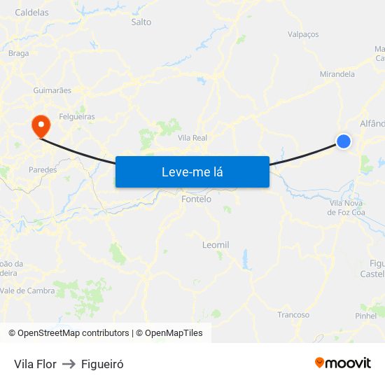 Vila Flor to Figueiró map