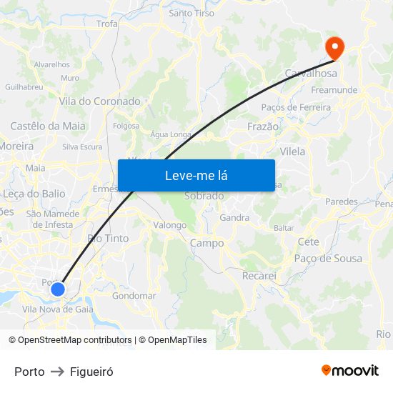 Porto to Figueiró map