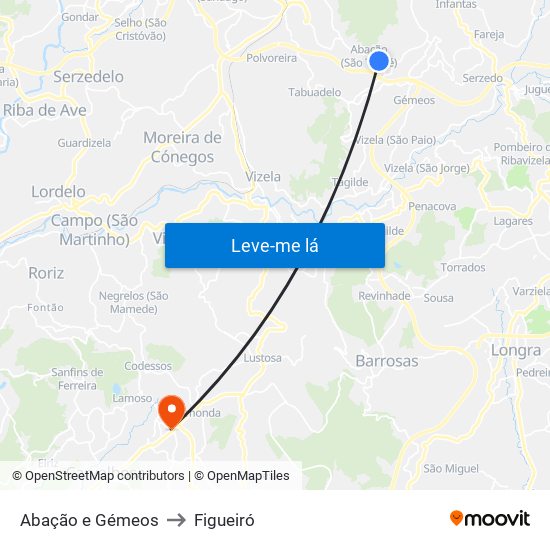 Abação e Gémeos to Figueiró map