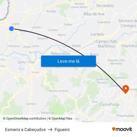 Esmeriz e Cabeçudos to Figueiró map