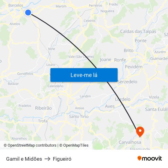 Gamil e Midões to Figueiró map