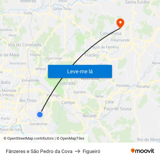 Fânzeres e São Pedro da Cova to Figueiró map