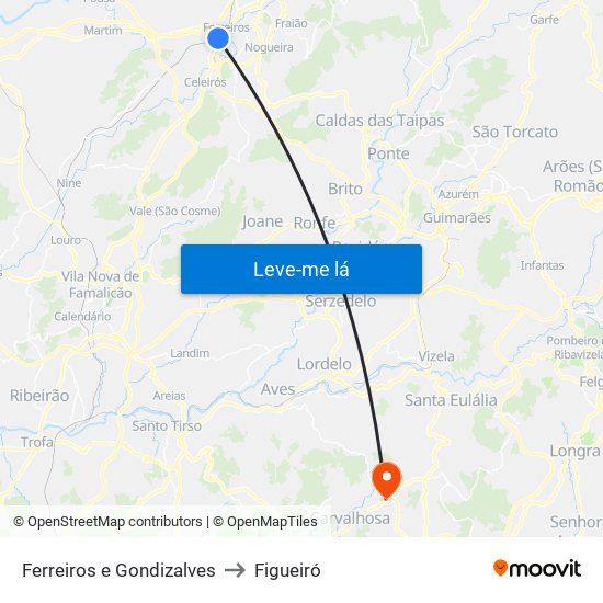 Ferreiros e Gondizalves to Figueiró map
