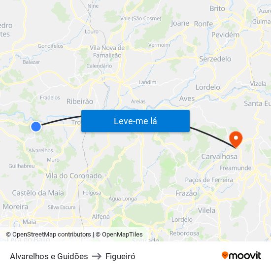 Alvarelhos e Guidões to Figueiró map