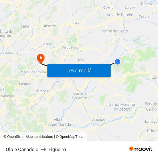 Olo e Canadelo to Figueiró map