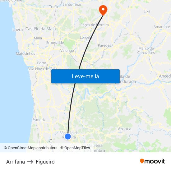 Arrifana to Figueiró map