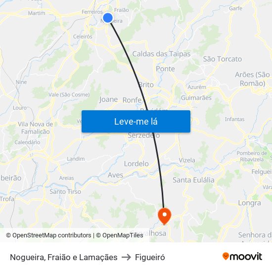 Nogueira, Fraião e Lamaçães to Figueiró map