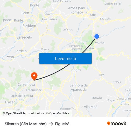 Silvares (São Martinho) to Figueiró map