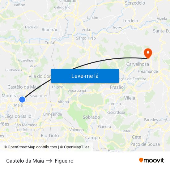 Castêlo da Maia to Figueiró map