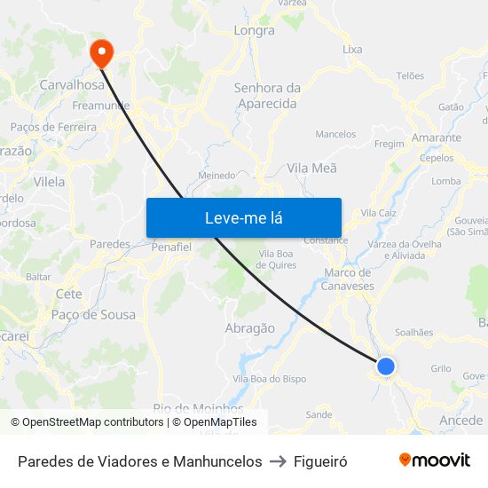 Paredes de Viadores e Manhuncelos to Figueiró map